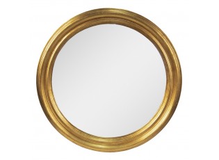 Zlaté nástěnné zrcadlo v dřevěném rámu - Ø 59 cm