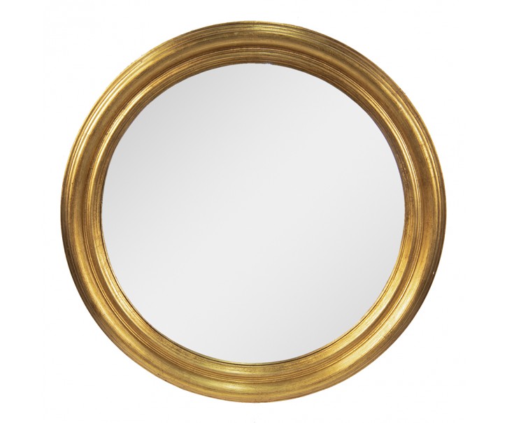 Zlaté nástěnné zrcadlo v dřevěném rámu - Ø 59 cm