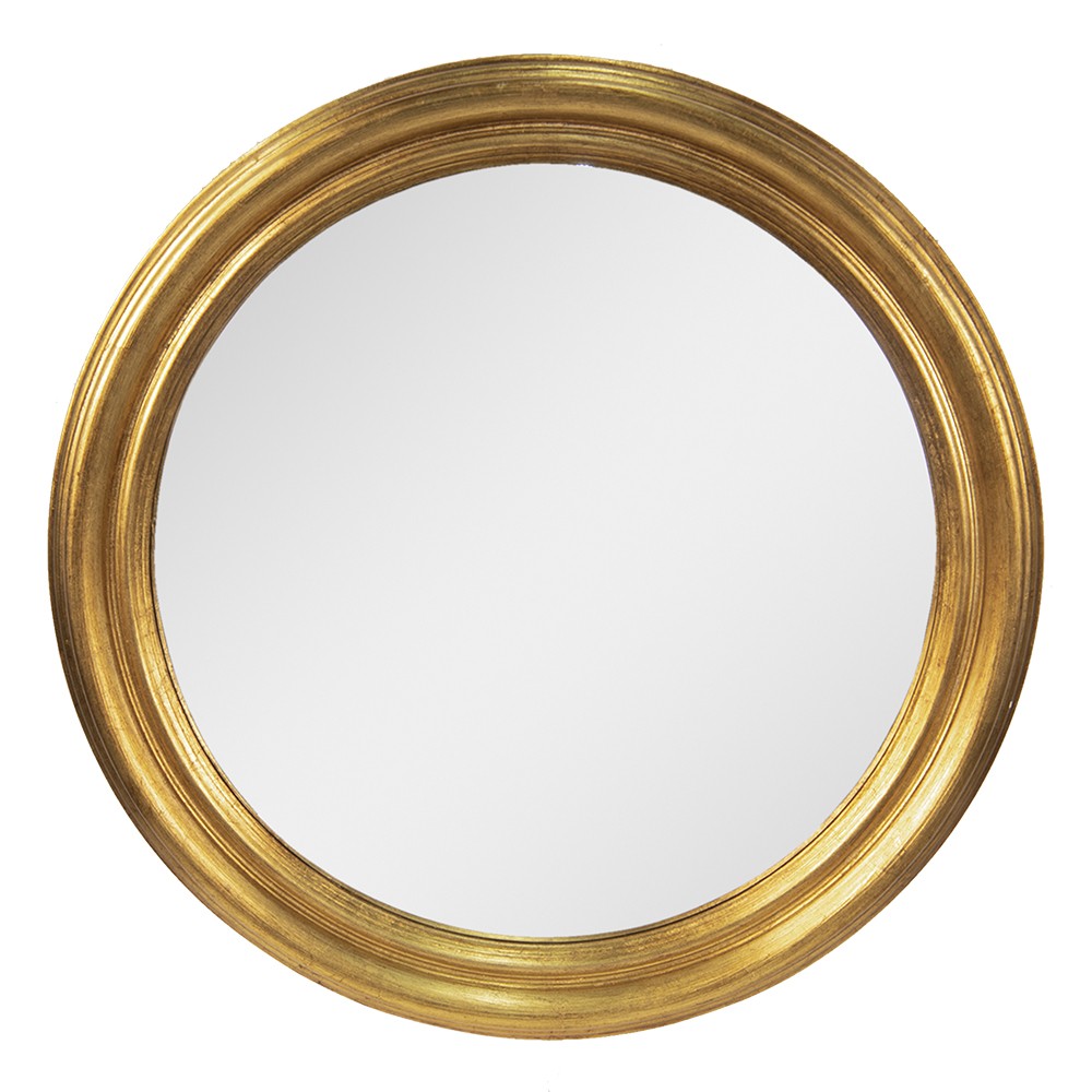 Zlaté nástěnné zrcadlo v dřevěném rámu - Ø 59 cm 52S256