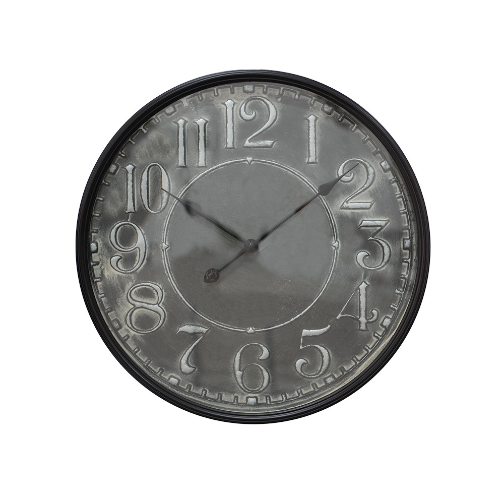 Šedočerné antik nástěnné kovové hodiny - Ø 60*6 cm / 1*AA Clayre & Eef