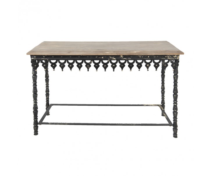 Černý antik kovový konzolový stůl s dřevěnou deskou Basten - 121*45*81 cm