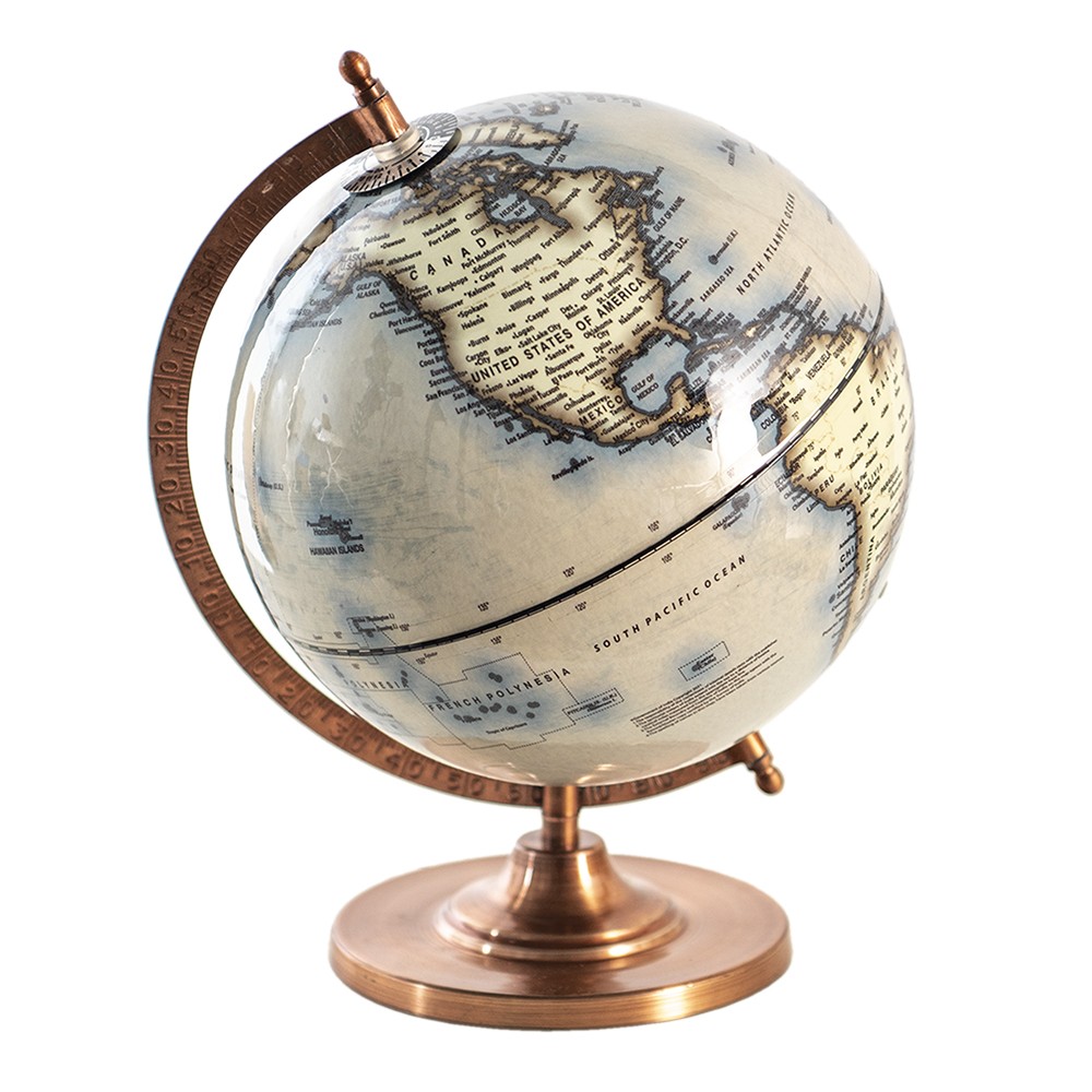 Šedý dekorativní glóbus na kovovém podstavci Globe - 22*22*30 cm Clayre & Eef