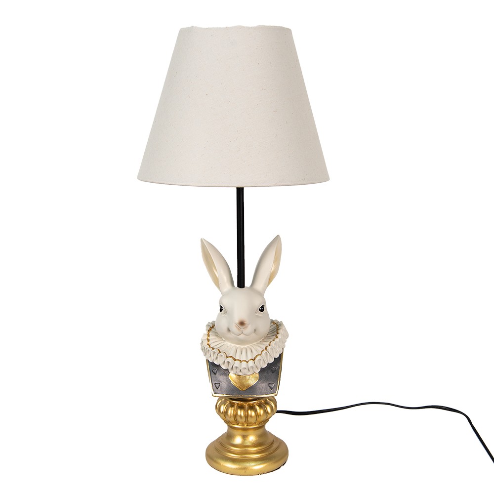 Stolní lampa s králíkem a béžovým stínidlem Rabbie - Ø 23*53 cm Clayre & Eef