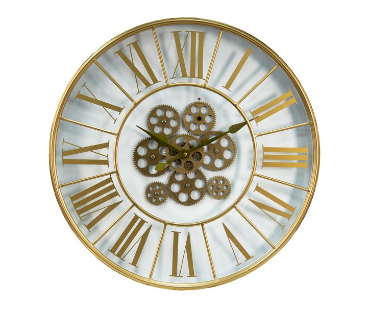 Zlaté skleněné nástěnné hodiny s ozubenými kolečky - Ø 60*8 cm /1*AA