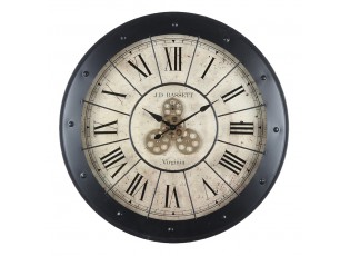 Černé kovové nástěnné hodiny s ozubenými kolečky - Ø 80*9 cm