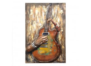 Nástěnný 3D kovový obraz ruce hrající na kytaru - 80*4*120 cm