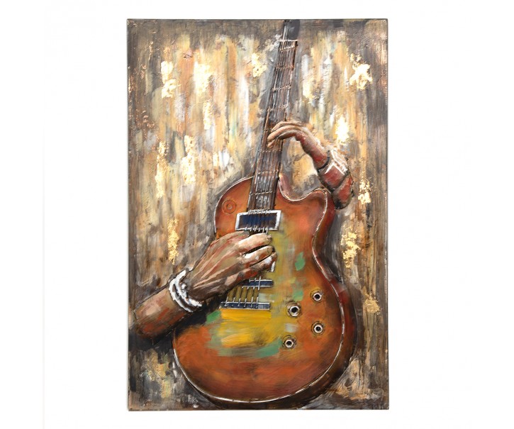 Nástěnný 3D kovový obraz ruce hrající na kytaru - 80*4*120 cm