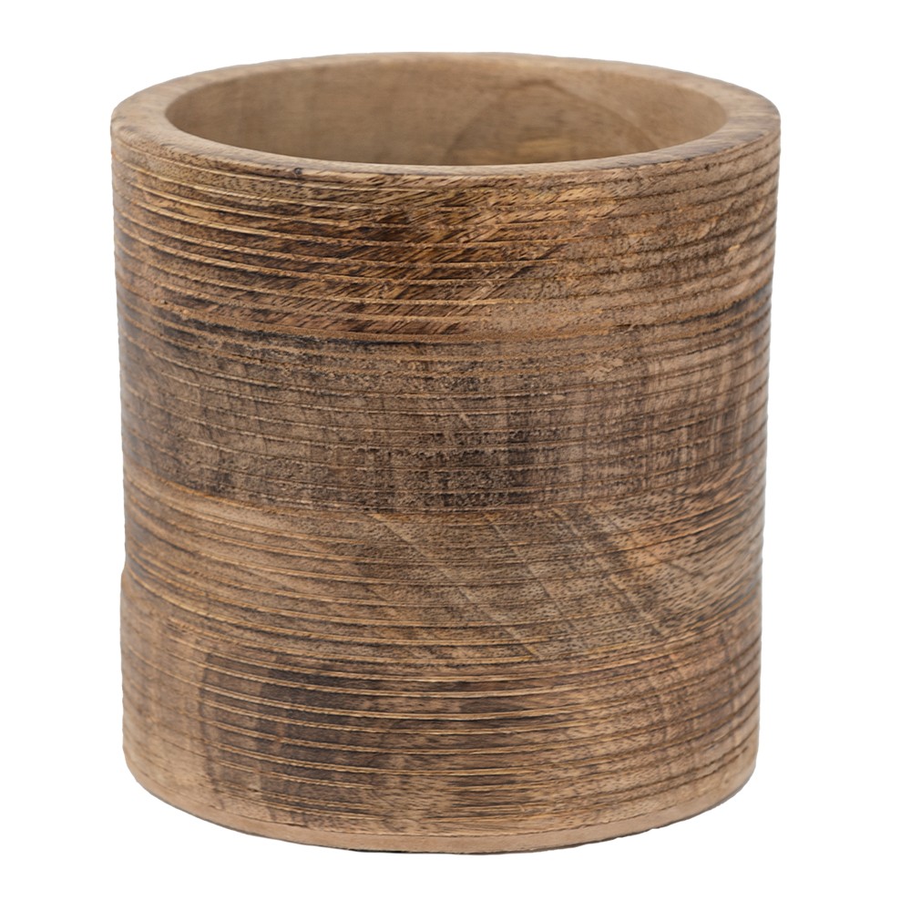 Dřevěný obal na květináč s rýhami Ramen - Ø 15*15 cm 6H2150L