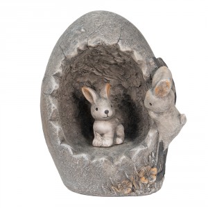 Šedá dekorace králíčci na vajíčku v dekoru kamene - 22*18*27 cm