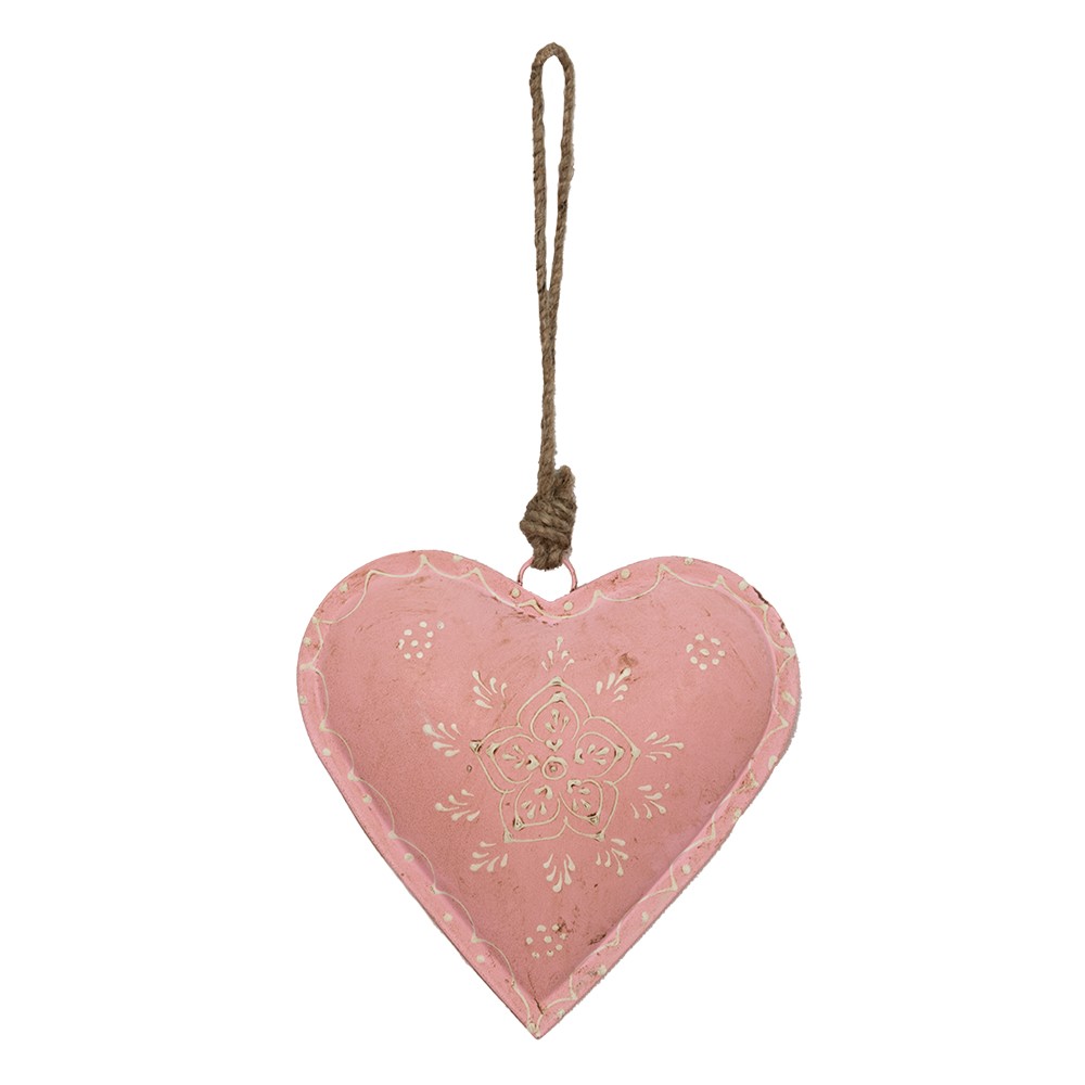Levně Růžové závěsné kovové srdce se zdovením Heartic - 14*4*14 cm 6Y4813L