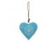 Modré závěsné kovové srdce se zdovením Heartic - 16*1*15 cm