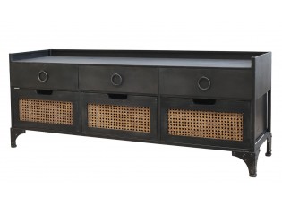 Černá dřevěná lavice s ratanovým výpletem Channie - 122*36*49cm