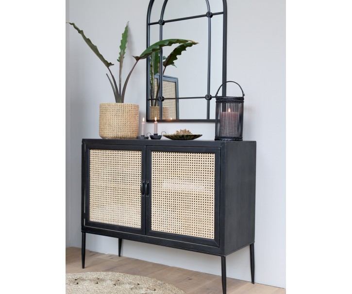 Černá dřevěná komoda s ratanovým výpletem Channie - 105*40*85cm