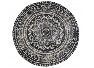 Přírodně - černý kulatý jutový koberec s ornamentem Ornié - Ø 160 cm