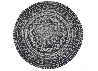 Přírodně - černý kulatý jutový koberec s ornamentem Ornié - Ø 120 cm