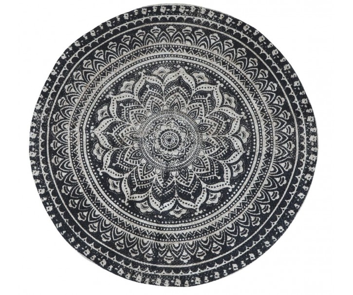 Přírodně - černý kulatý jutový koberec s ornamentem Ornié - Ø 120 cm