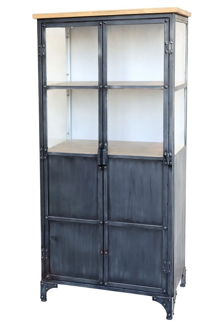 Černá kovová skříň s policemi a prosklenými dveřmi Davi - 64*36*140cm Chic Antique