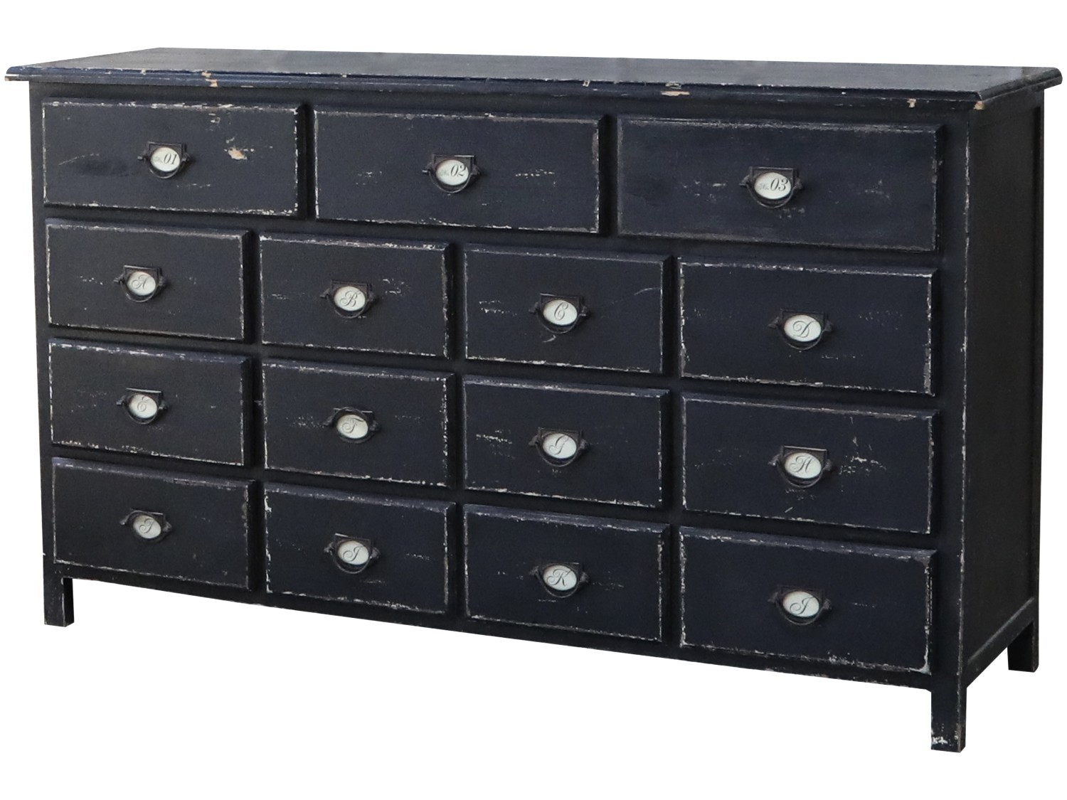 Černá antik dřevěná komoda se šuplíky Grocers - 152*47*89 cm Chic Antique