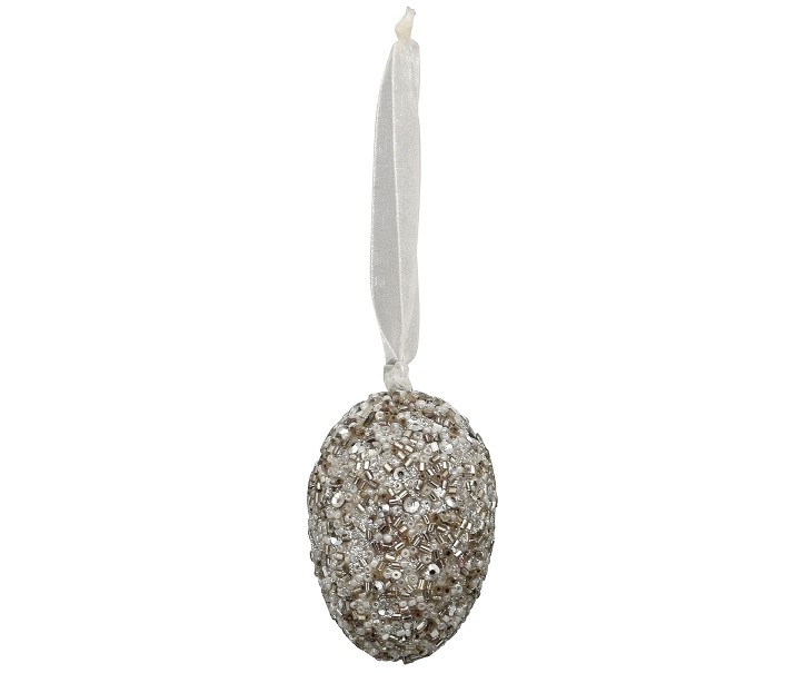 Stříbrné velikonoční vajíčko s korálky na stužce Fli - Ø 5*7 cm