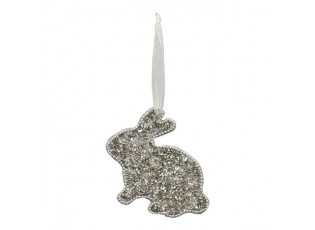 Stříbrný velikonoční králíček s korálky na stužce Fli - 10*8 cm