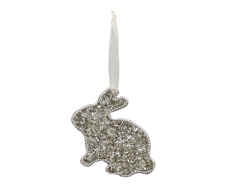 Stříbrný velikonoční králíček s korálky na stužce Fli - 10*8 cm