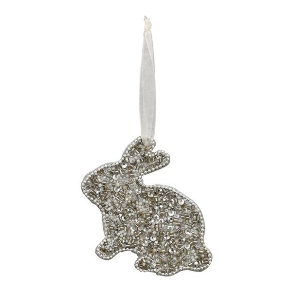 Stříbrný velikonoční králíček s korálky na stužce Fli - 10*8 cm 236777
