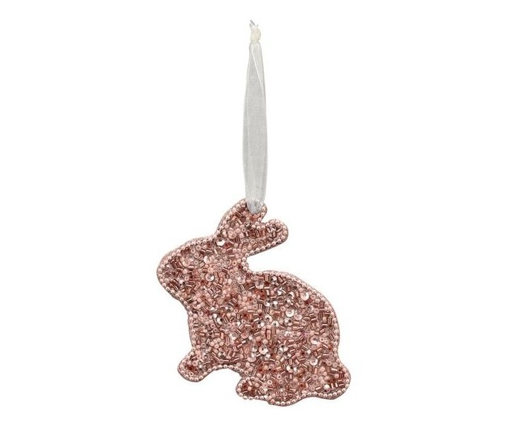 Růžový velikonoční králíček s korálky na stužce Fli - 10*8 cm