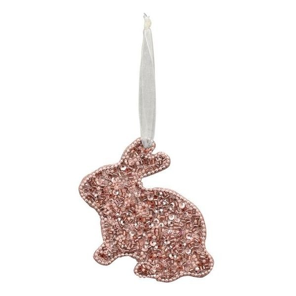 Růžový velikonoční králíček s korálky na stužce Fli - 10*8 cm