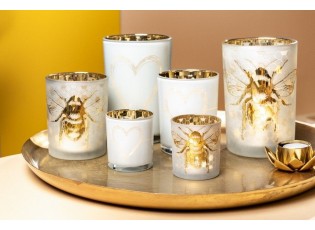 Zlatý skleněný svícen s včelkou na plástvi Hoone vel.M - Ø 10*12cm