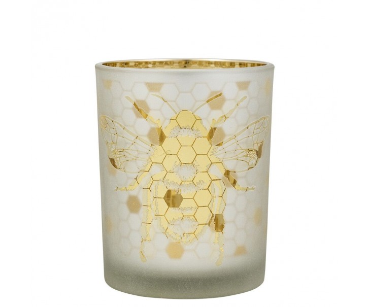 Zlatý skleněný svícen s včelkou na plástvi Hoone vel.M - Ø 10*12cm