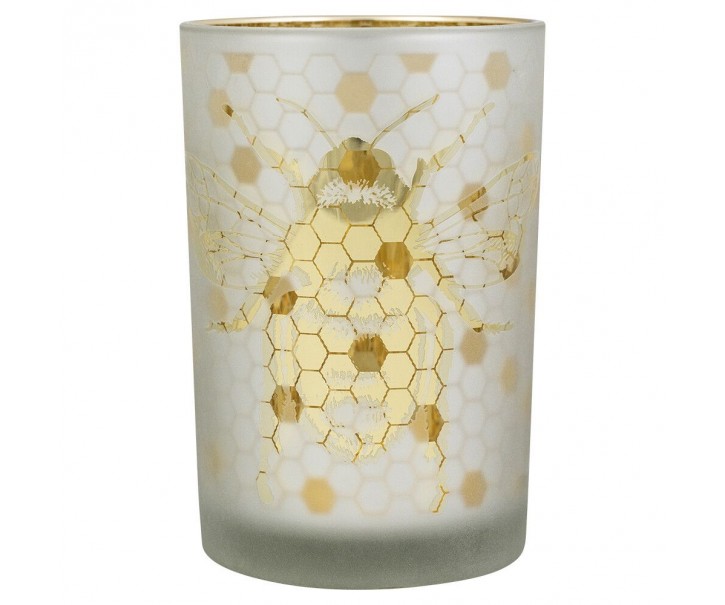 Zlatý skleněný svícen s včelkou na plástvi Hoone vel.L - Ø 10*12cm