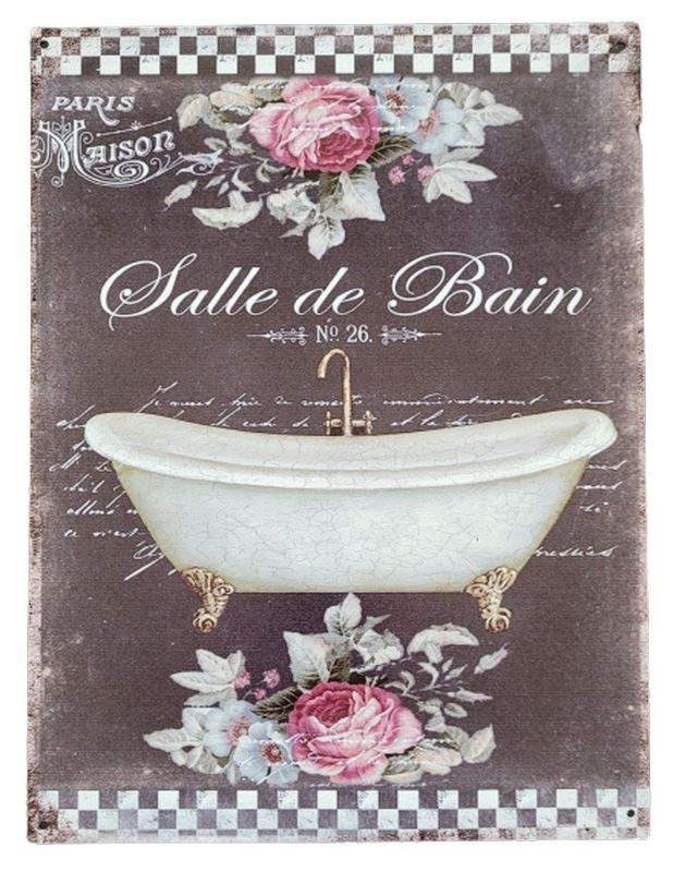 Černá nástěnná kovová cedule Salle de Bain - 25*33 cm
