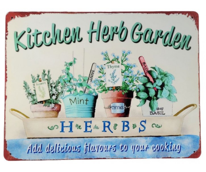 Nástěnná kovová cedule Kitchen Herb Garden - 33*25 cm