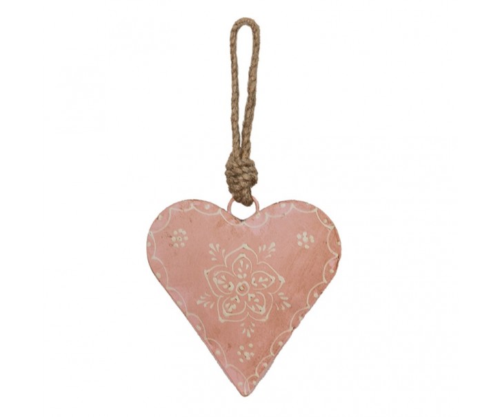 Růžové závěsné kovové srdce se zdovením Heartic - 10*3*10 cm