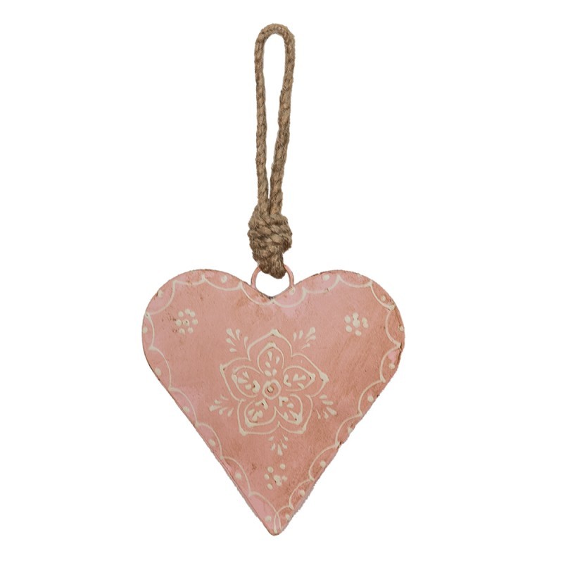 Růžové závěsné kovové srdce se zdovením Heartic - 10*3*10 cm Clayre & Eef