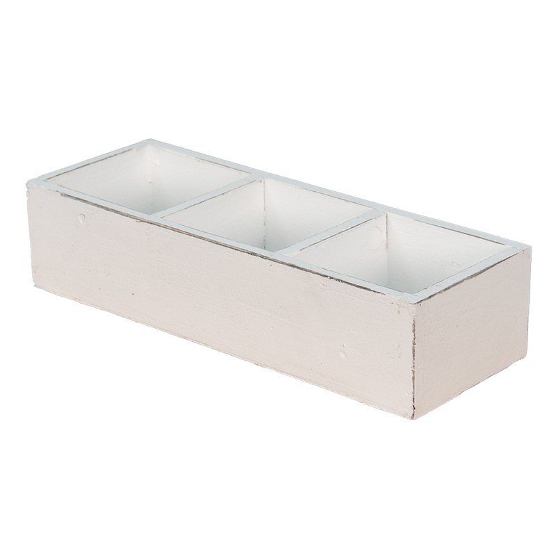 Bílý antik dřevěný dekorativní box se 3mi přihrádkami - 33*12*7 cm