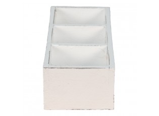 Bílý antik dřevěný dekorativní box se 3mi přihrádkami - 33*12*7 cm