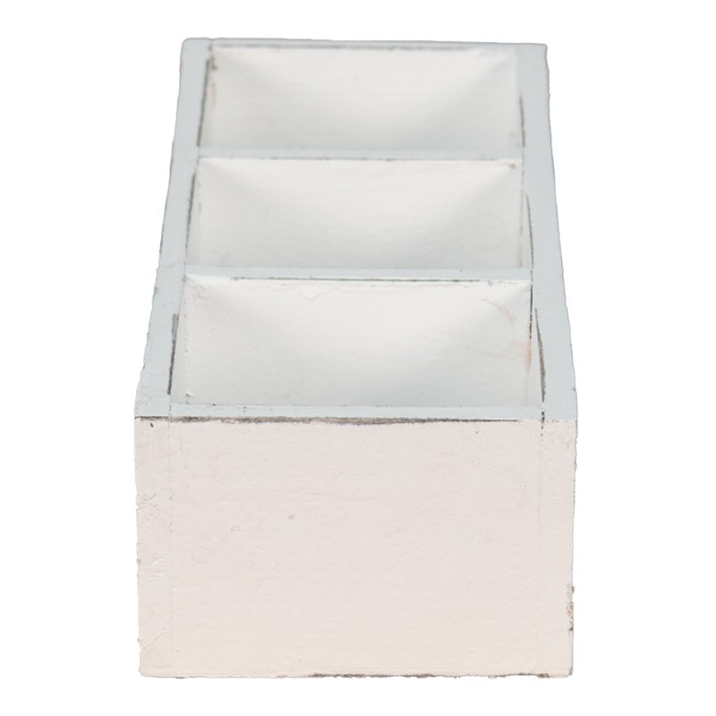 Bílý antik dřevěný dekorativní box se 3mi přihrádkami - 33*12*7 cm