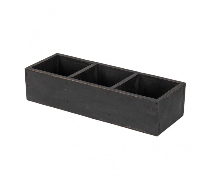Černý antik dřevěný dekorativní box se 3mi přihrádkami Silen - 33*12*7 cm