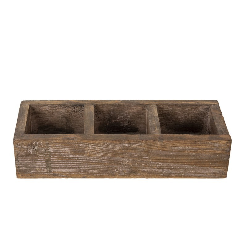 Hnědý antik dřevěný dekorativní box se 3mi přihrádkami Silen - 33*12*7 cm Clayre & Eef