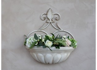 Krémový nástěnný box na květiny ve starém francouzském stylu - 45*20*48cm