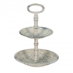 Béžový antik dvoupatrový kovový etažér Fun Antique - Ø 19*27 cm