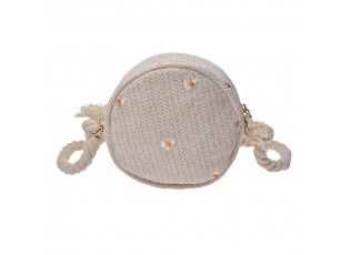 Malá béžová dámská kabelka se sedmikráskami - Ø15 cm
