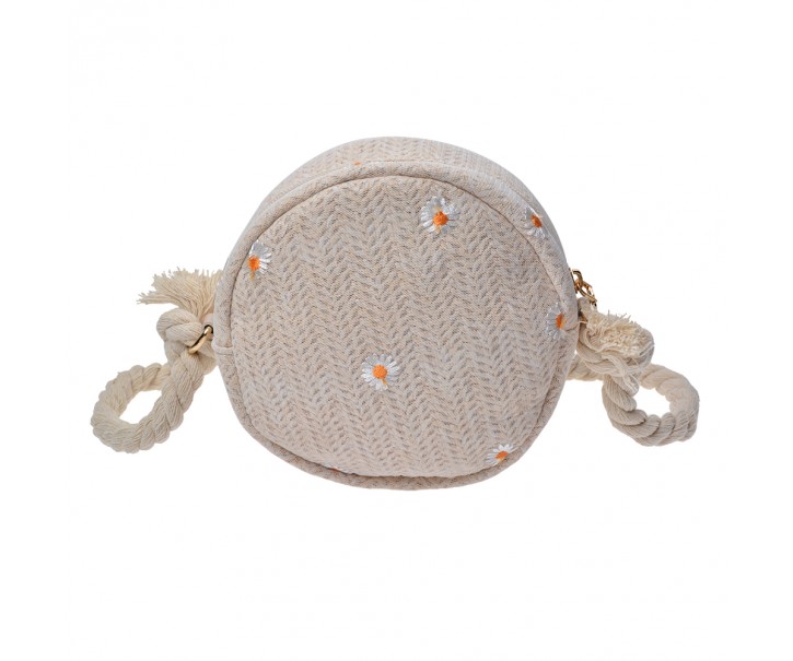 Malá béžová dámská kabelka se sedmikráskami - Ø15 cm