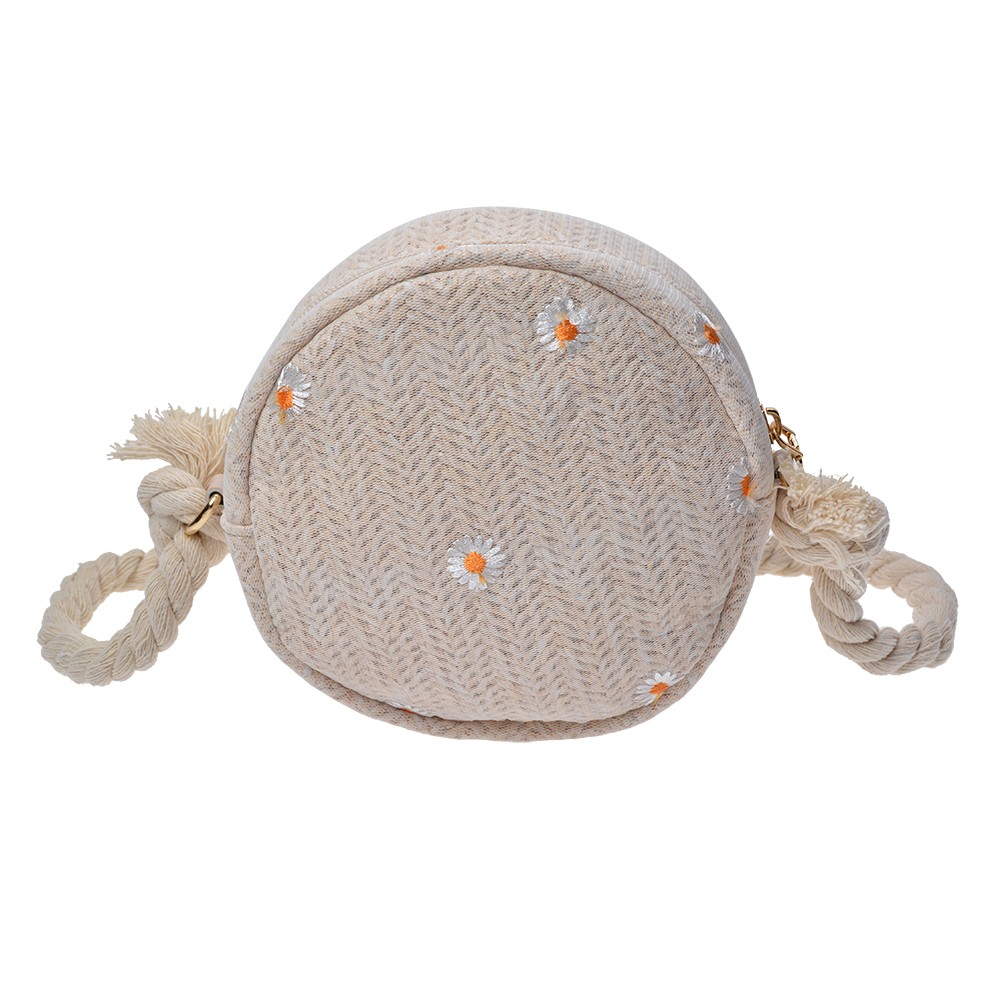 Malá béžová dámská kabelka se sedmikráskami - Ø15 cm Clayre & Eef