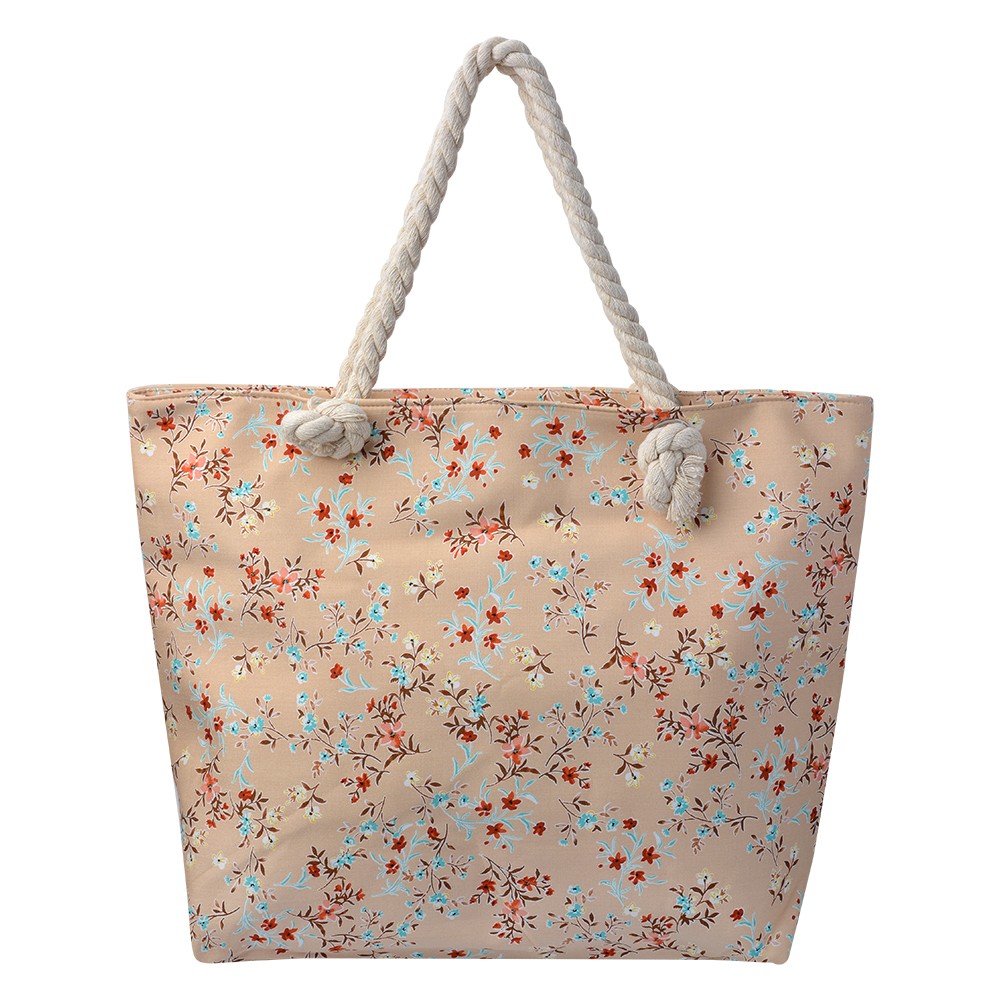 Béžová plážová taška s květy - 43*33 cm Clayre & Eef