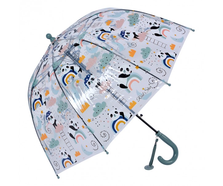 Průhledný deštník pro děti s modrým držadlem a pandami - Ø 50 cm