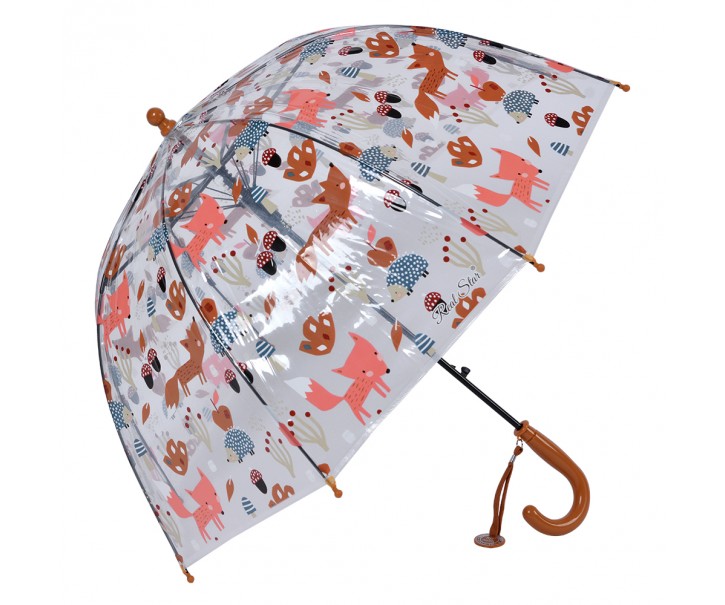 Průhledný deštník pro děti s oranžovým držadlem a zvířátky - Ø 50 cm