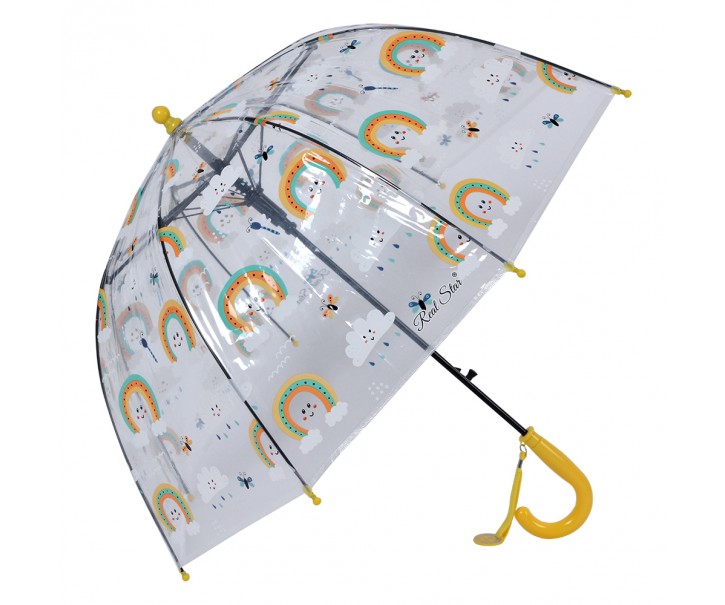 Průhledný deštník pro děti se žlutým držadlem a duhami - Ø 50 cm