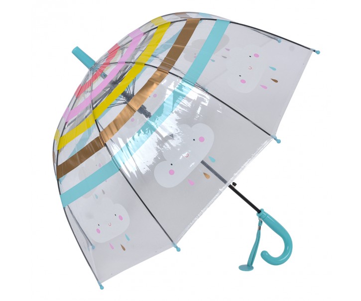 Dětský průhledný deštník s mráčky a modrou rukojetí - Ø 50 cm